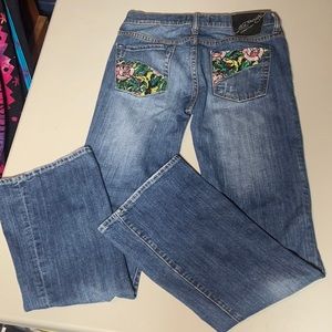 Ed Hardy by Christian Audigler Distressed and Embroidery Accented Floral Pocket